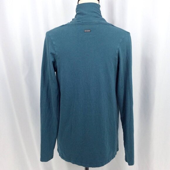 Columbia Wrap Cardigan Womens Size XS Teal Jersey Knit One Button Asymmetrical - Picture 3 of 9